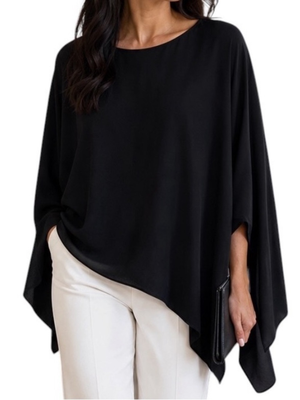 IRO Black Asymmetrical Dolman Sleeve “Lara” Draped Top, Size L